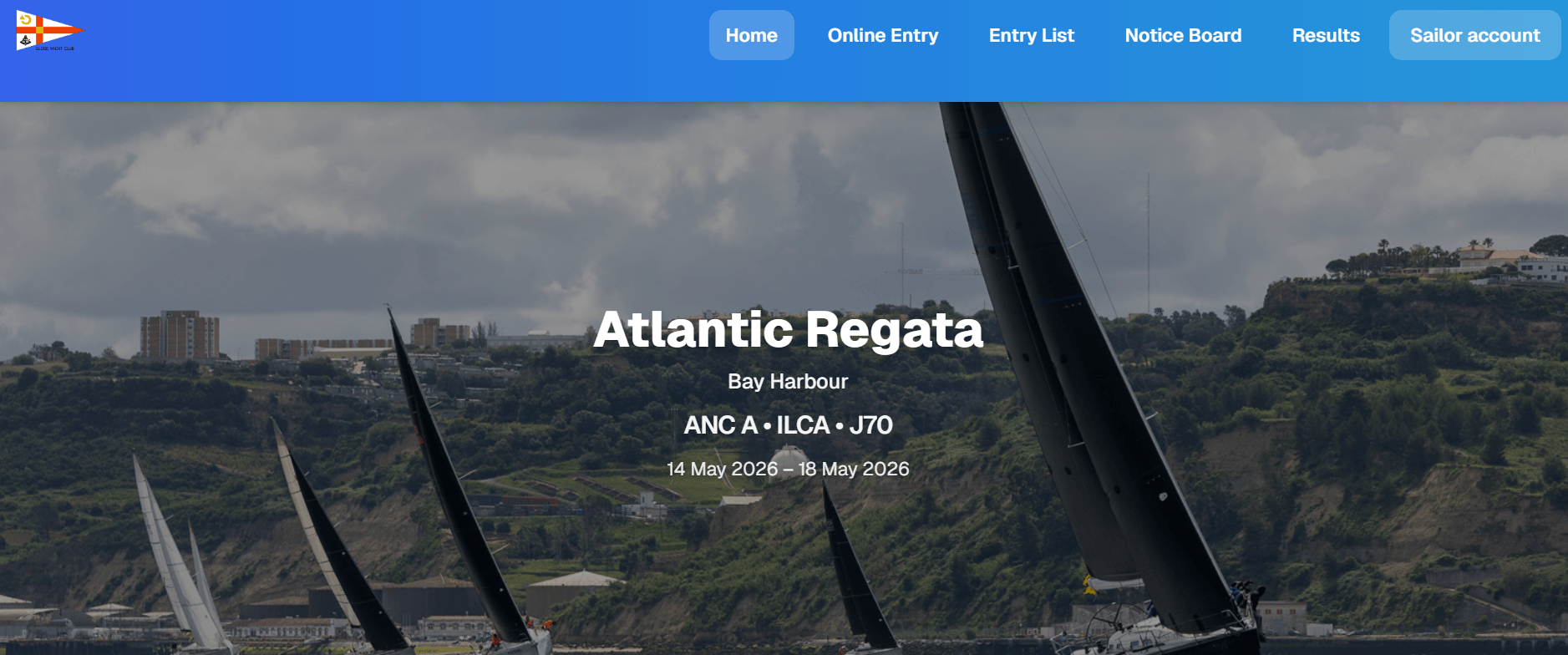 Public regatta website preview showing event home page
